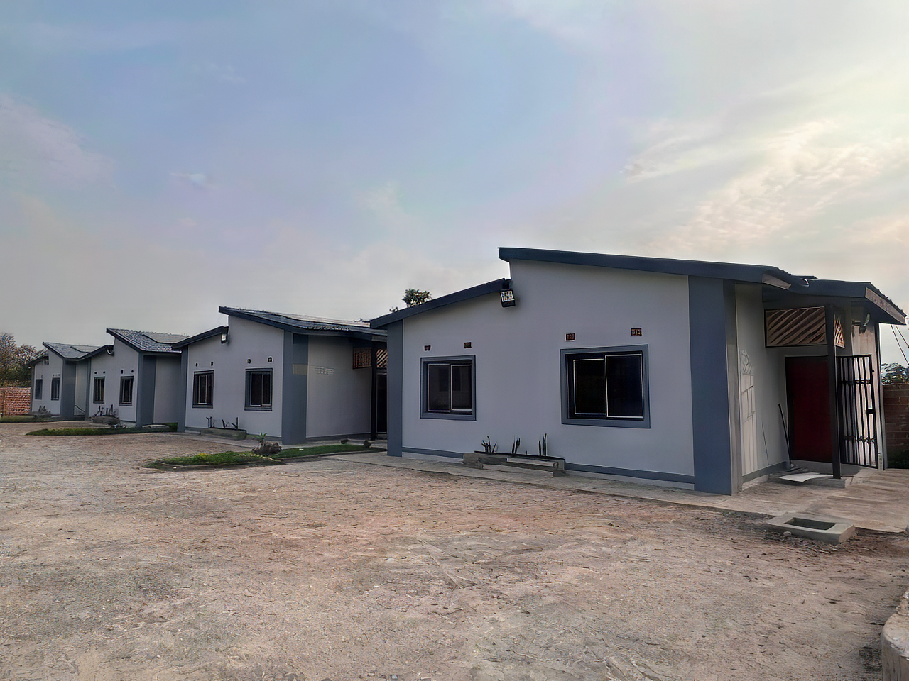Exterior view of duplex apartment buildings